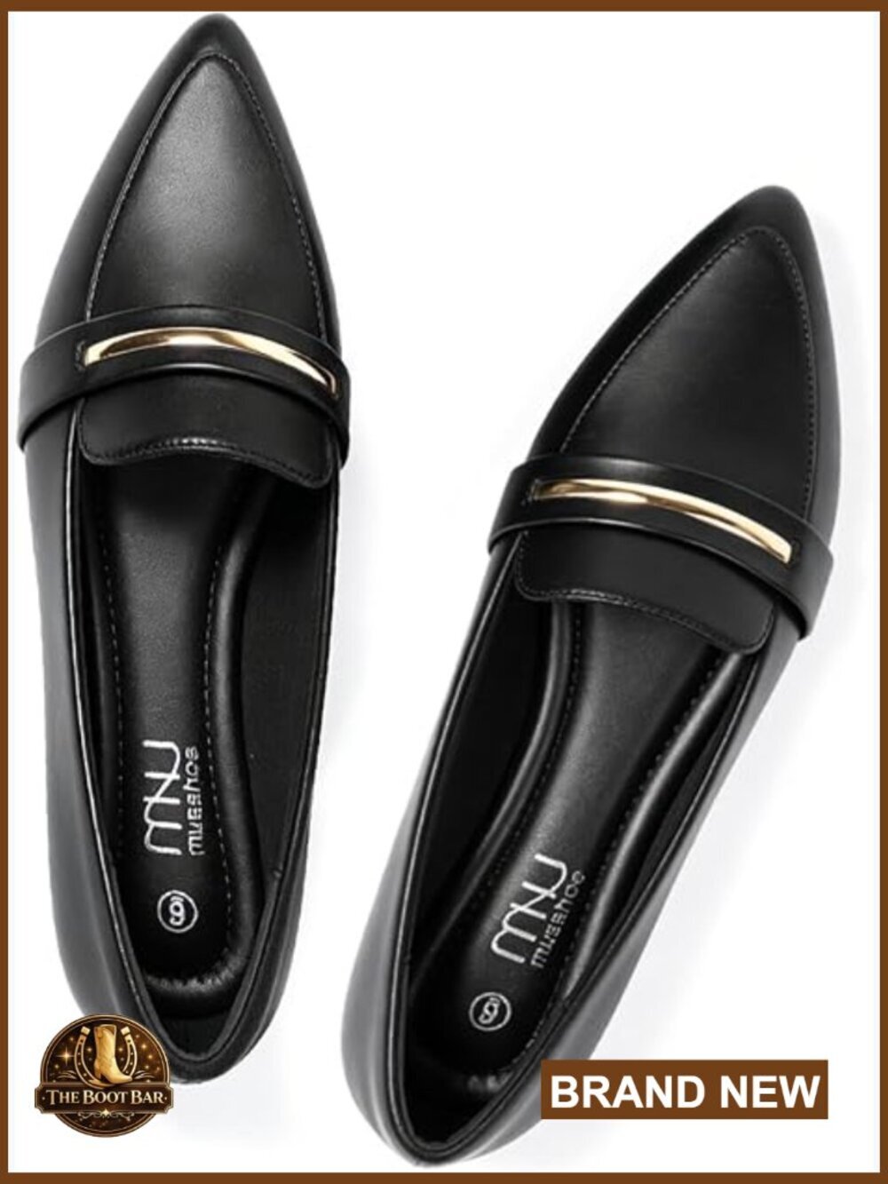 Pointed Toe Gold Bit Loafers Women Slip On Dress Flats Memory Foam Work